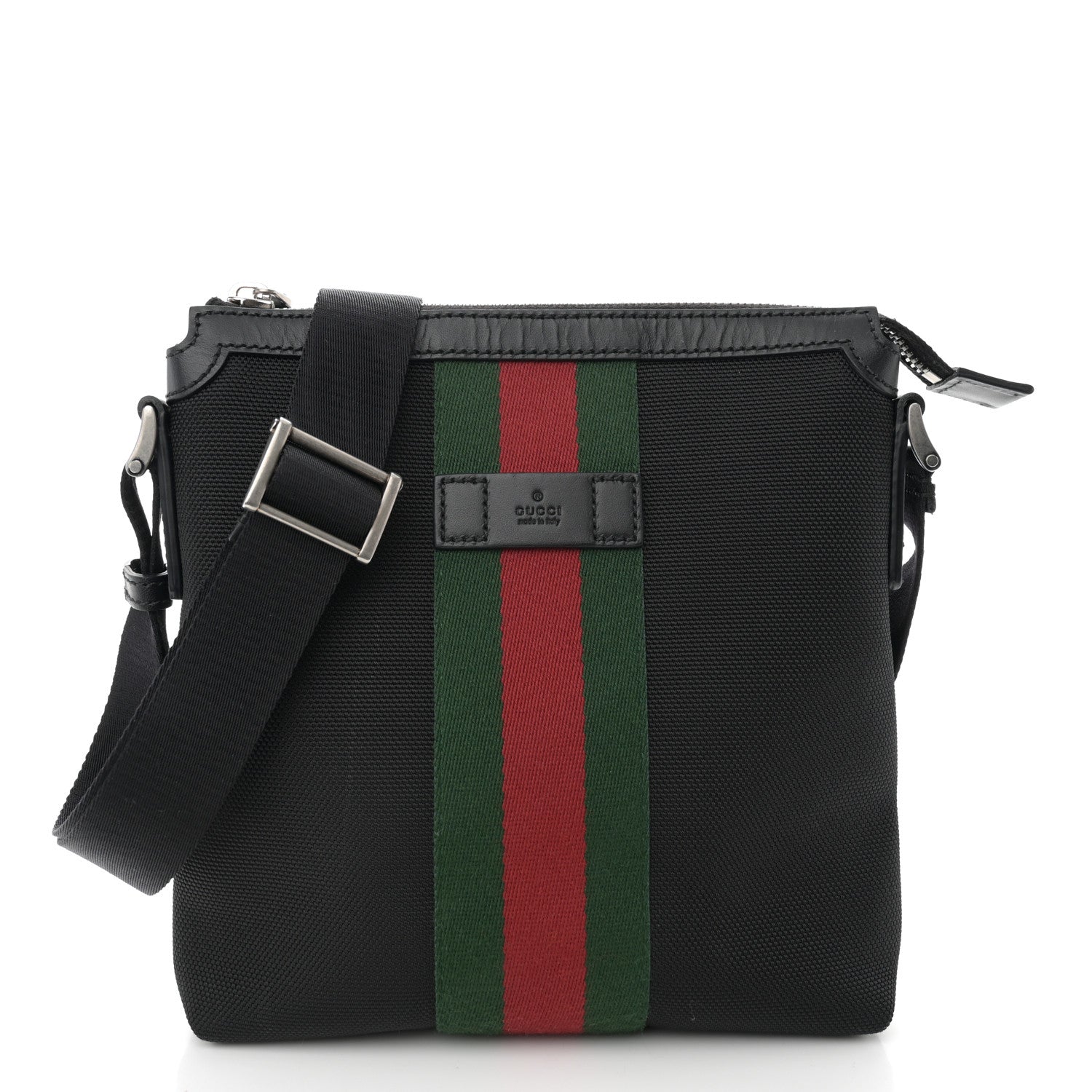 Gucci Techno Canvas Selleria Calfskin Web Small Flat Messenger Bag Black 1 of 11