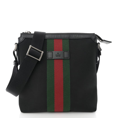 Gucci Techno Canvas Selleria Calfskin Web Small Flat Messenger Bag Black 1 of 11