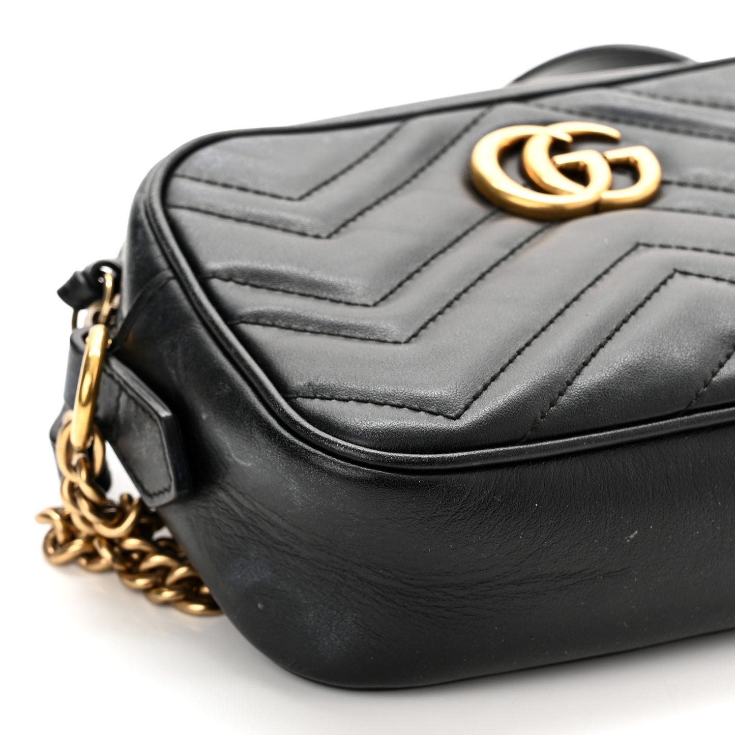Calfskin Matelasse Mini GG Marmont Chain Shoulder Bag Black
