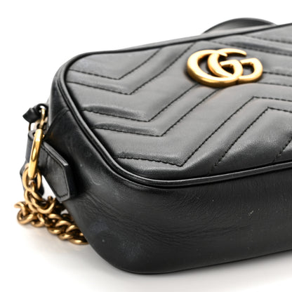 Gucci Calfskin Matelasse Mini GG Marmont Chain Shoulder Bag Black 9 of 13