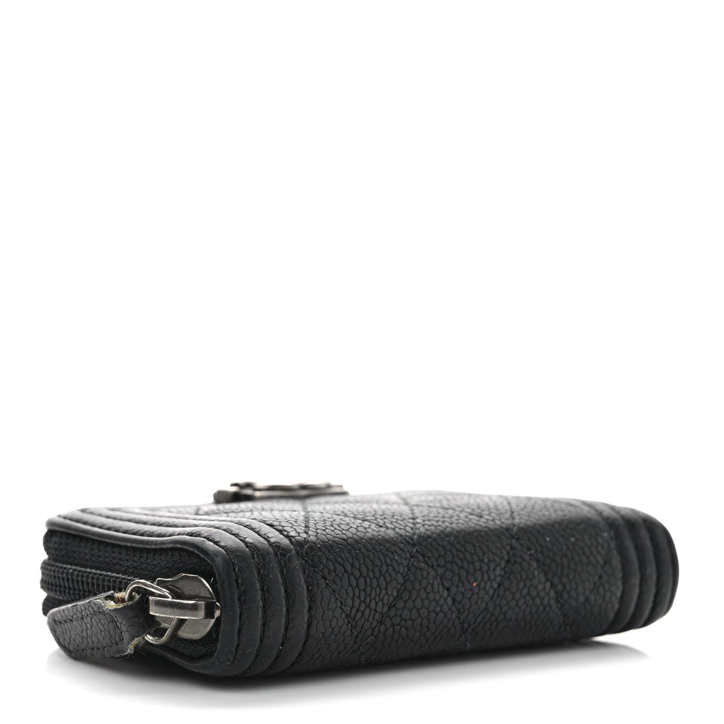 Caviar Quilted Boy Zip Around Coin Purse Wallet Black