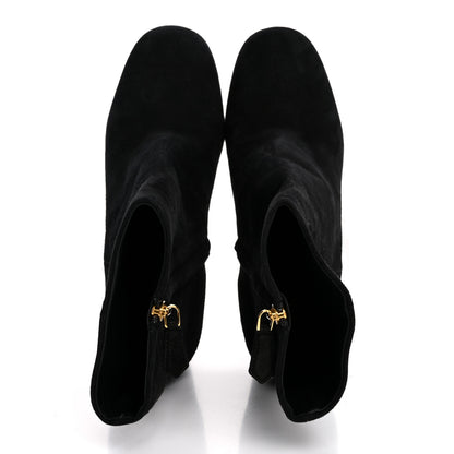 Prada Suede Metal Triangle Logo Zip 85mm Boots 38.5 Black 2 of 8