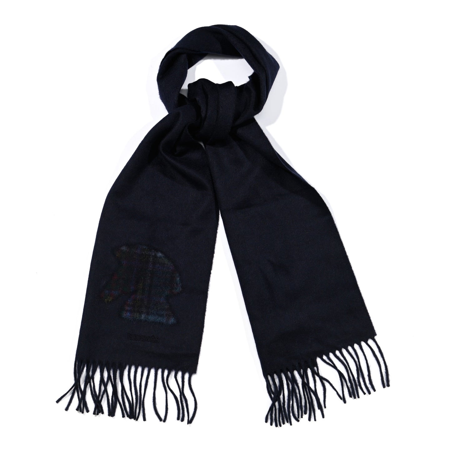Cashmere Highlands Embroidered Patch Muffler Marine