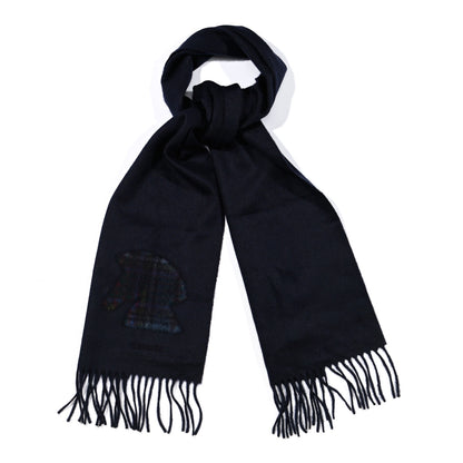 Hermes Cashmere Highlands Embroidered Patch Muffler Marine 1 of 5