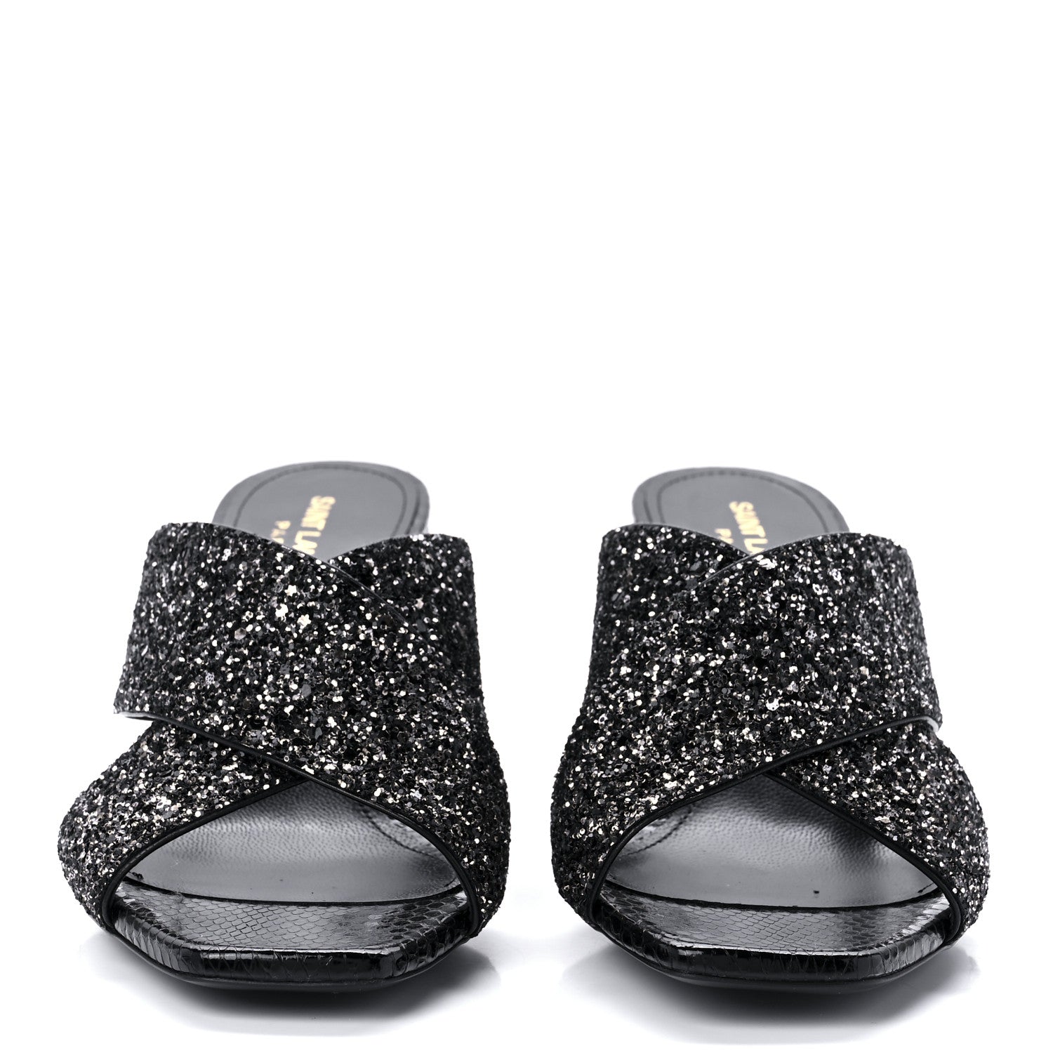 Saint Laurent Glitter LouLou 70 Mule Sandals 38.5 Black Gold 2 of 10
