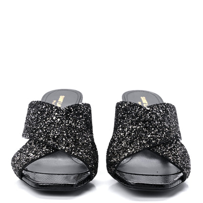 Saint Laurent Glitter LouLou 70 Mule Sandals 38.5 Black Gold 2 of 10