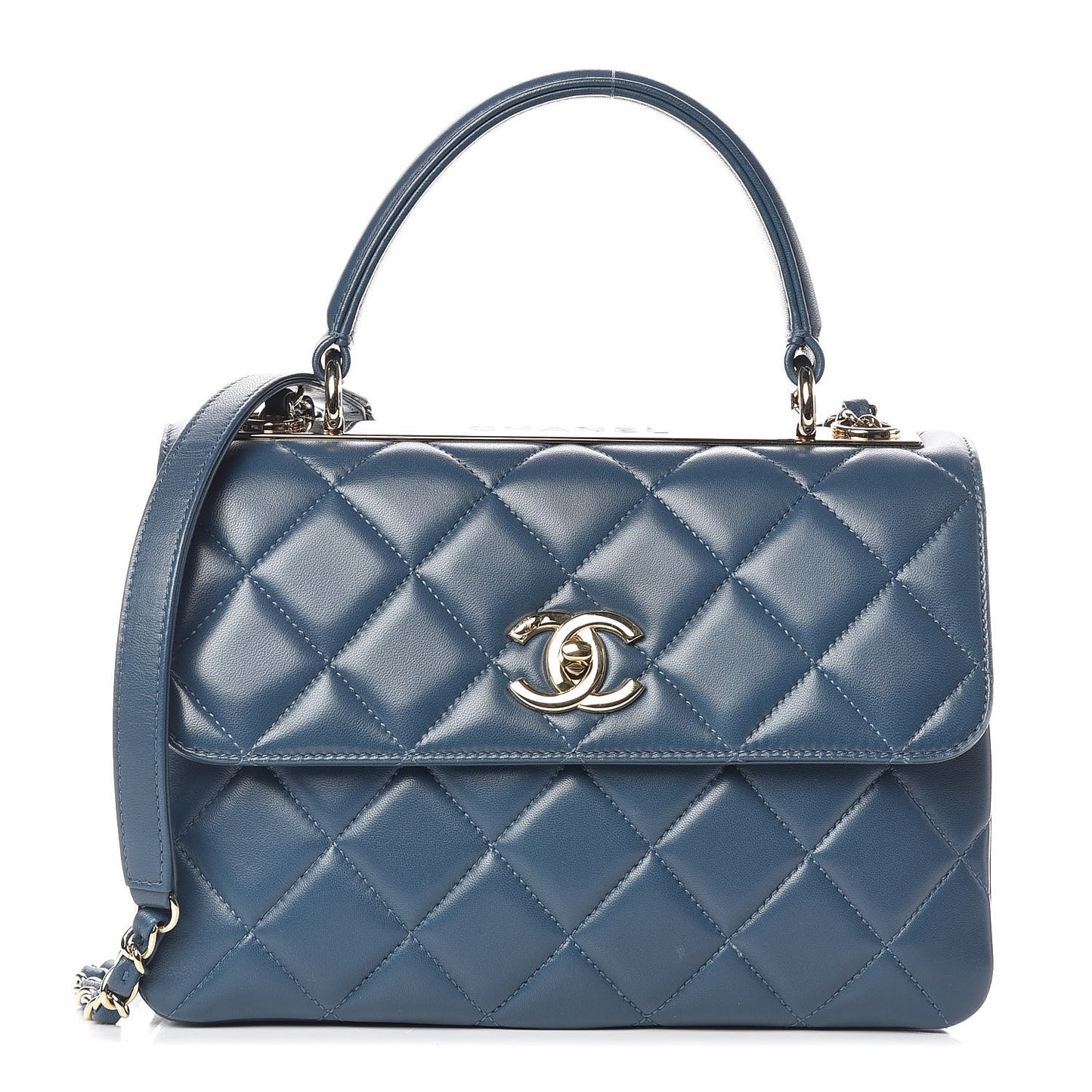 CHANELLambskinQuiltedSmallTrendyCCFlapDualHandleBagBlue