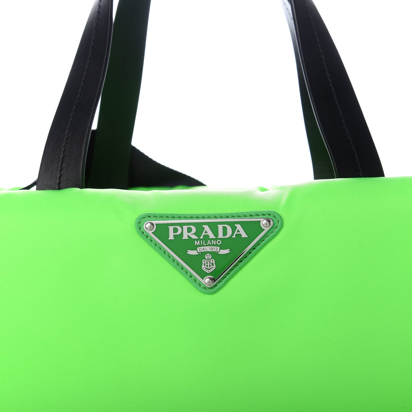 Tessuto Nylon Soft Padded Medium Shopping Tote Verde Fluo