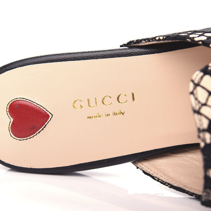Gucci Lace Malaga Kid Womens Princetown Slippers 38.5 Black Skin Rose 8 of 11
