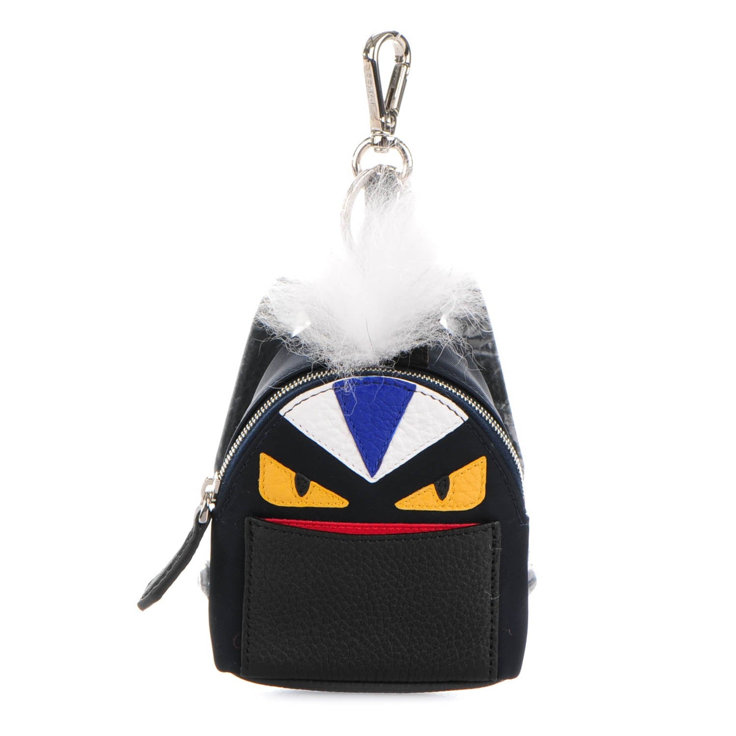 Fendi Nylon Cuoio Romano Nutria Fox Fur Monster Eyes Mini Backpack Charm Blue Black Multicolor 1 of 9
