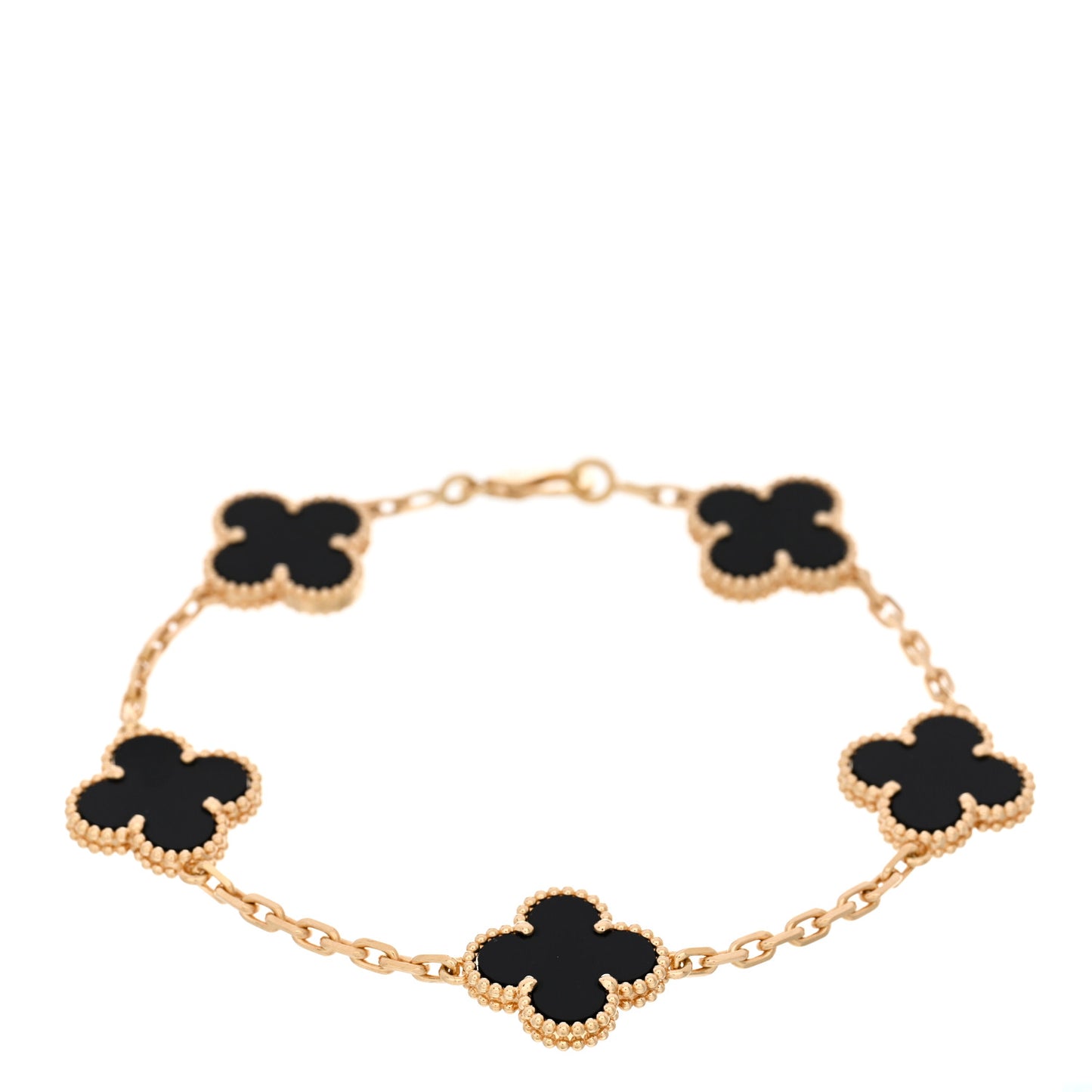18K Yellow Gold Black Onyx 5 Motifs Vintage Alhambra Bracelet