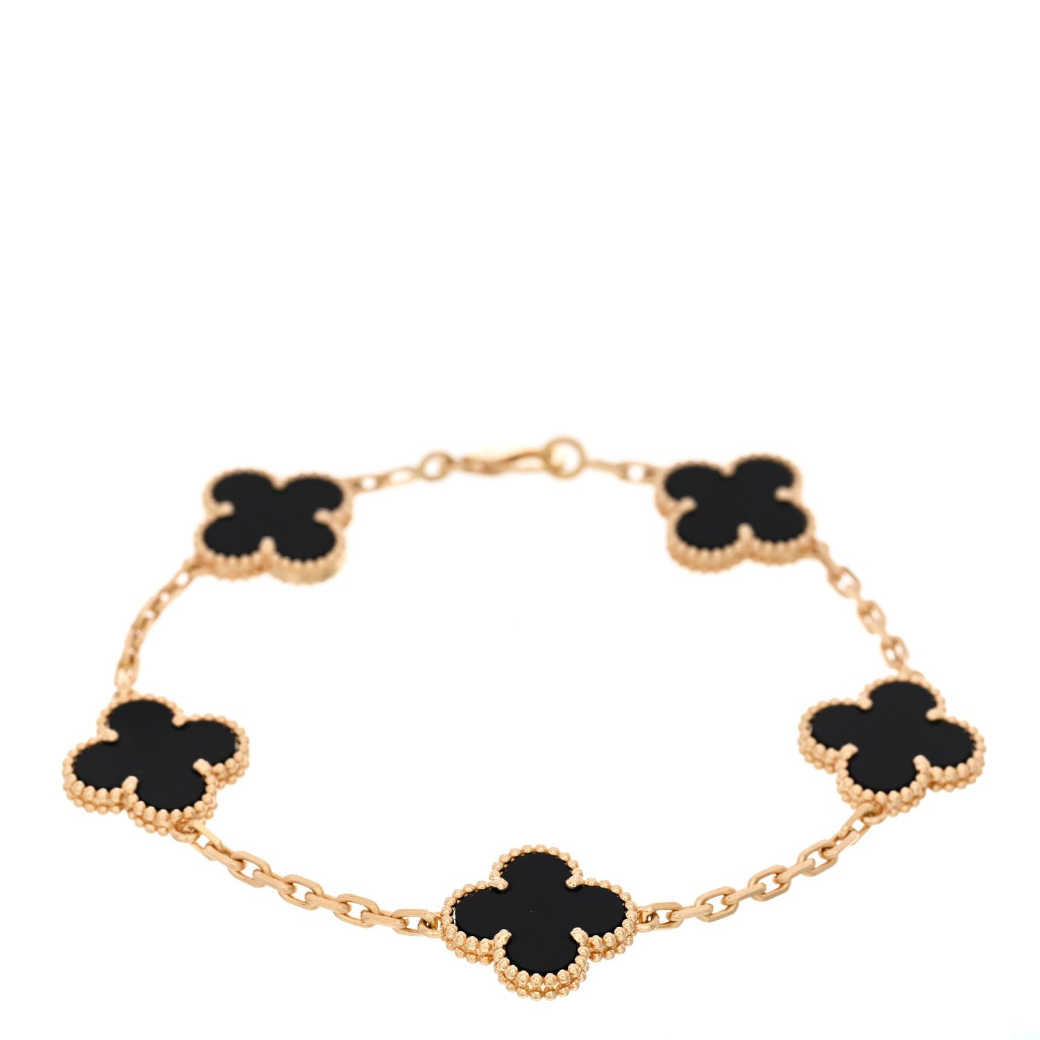 Van Cleef & Arpels 18K Yellow Gold Black Onyx 5 Motifs Vintage Alhambra Bracelet 1 of 4