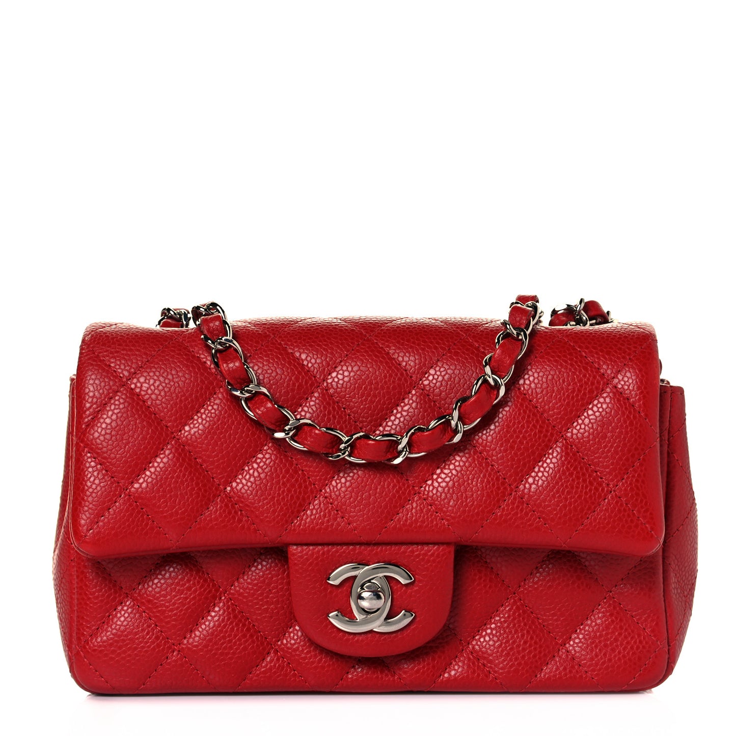 Caviar Quilted Mini Rectangular Flap Red