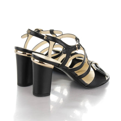 Chanel Lambskin Pearl Bow Sandals 36 Black 4 of 7