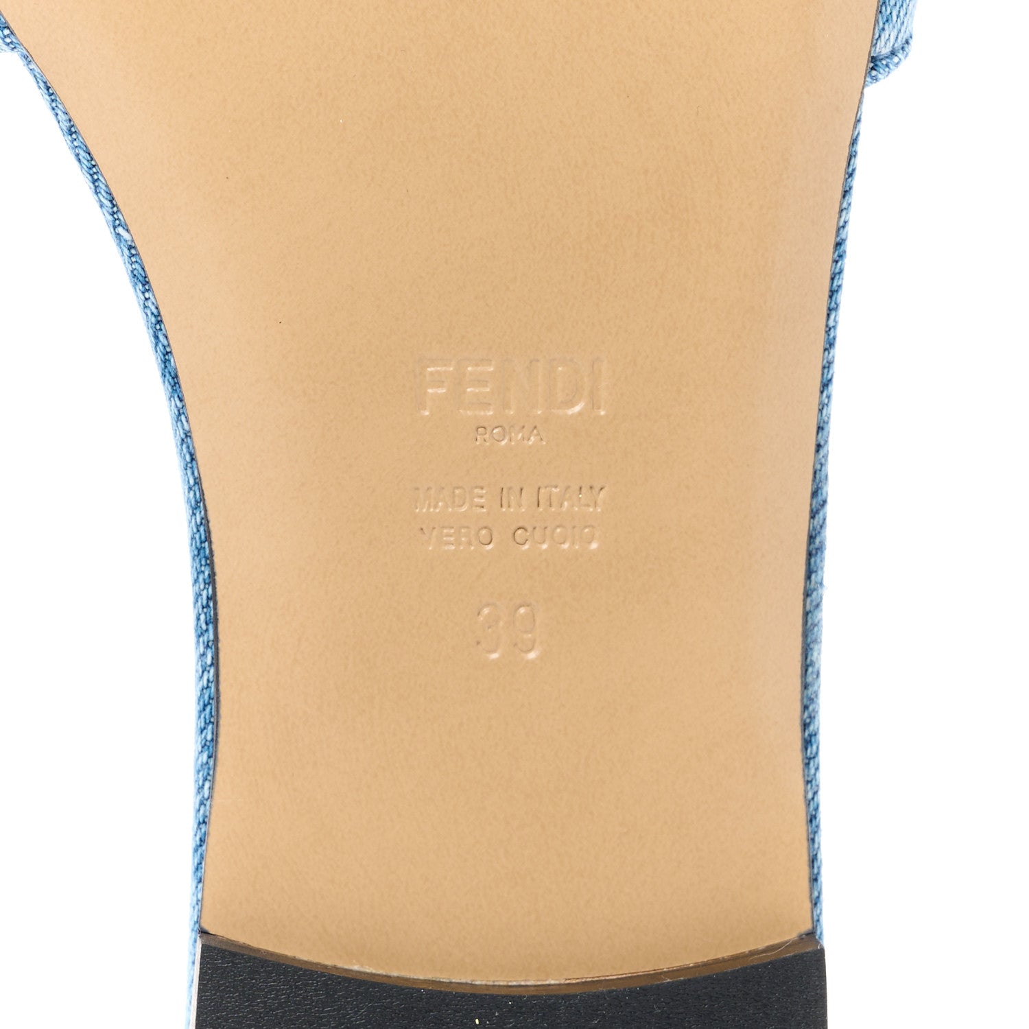 Fendi Denim Print Logo Flat Slide Sandals 39 Navy Blue 6 of 9