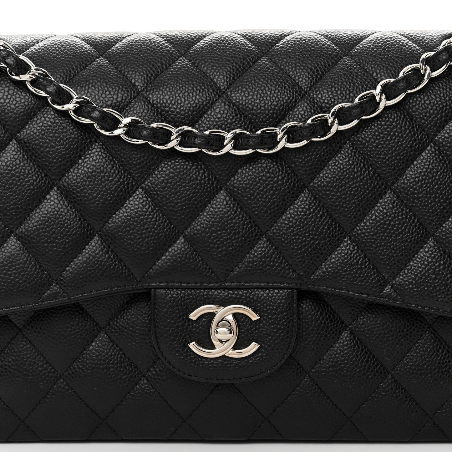 Caviar Quilted Jumbo Double Flap Black
