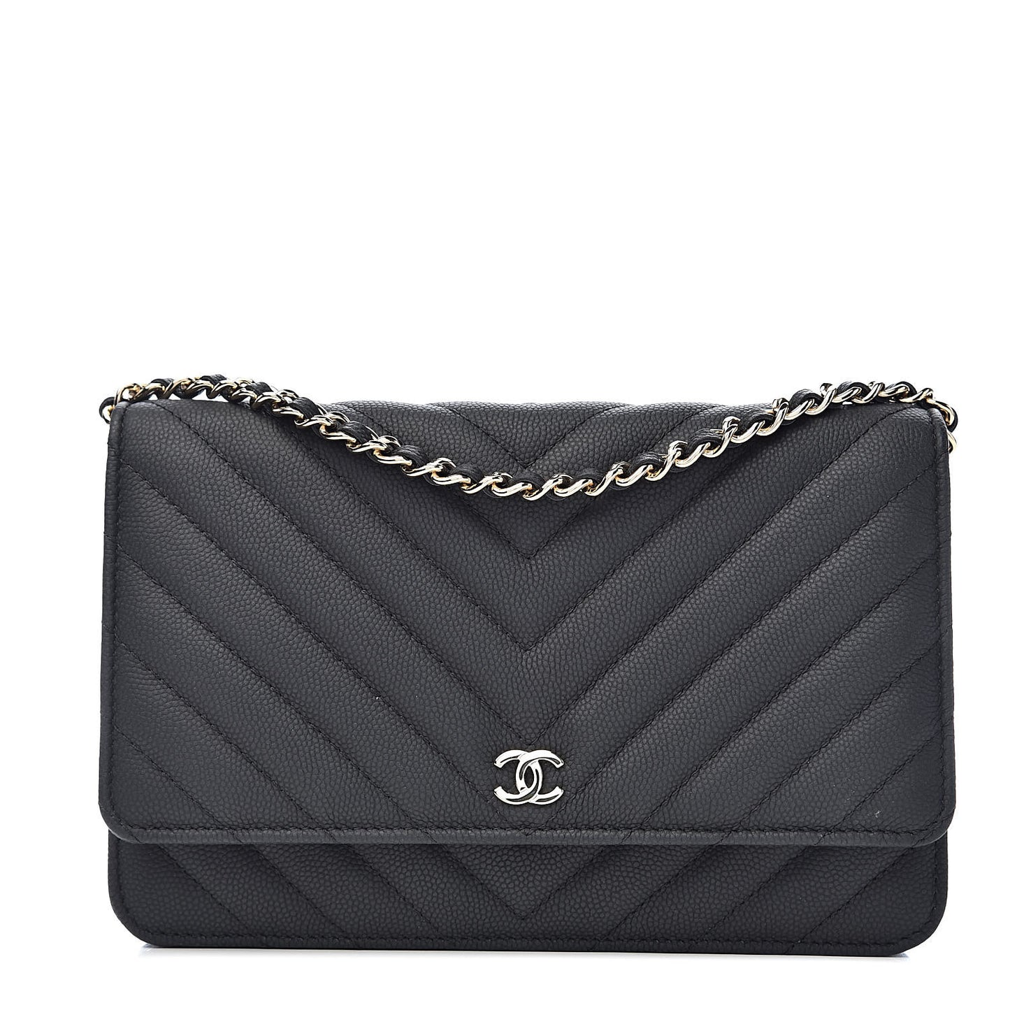 Caviar Chevron Quilted Wallet On Chain WOC Black