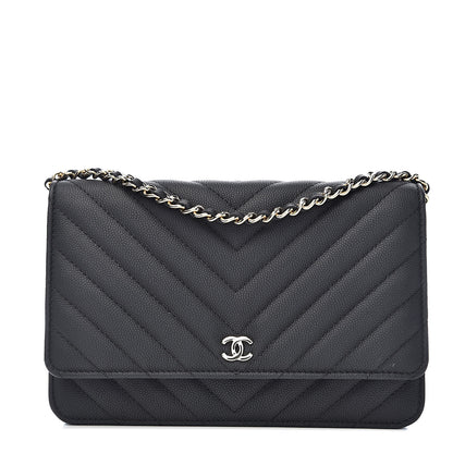 Chanel Caviar Chevron Quilted Wallet On Chain WOC Black 1 of 13