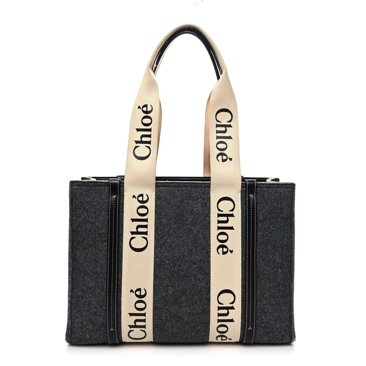 Felt Shiny Calfskin Medium Woody Ribbon Tote Cashmere Gray