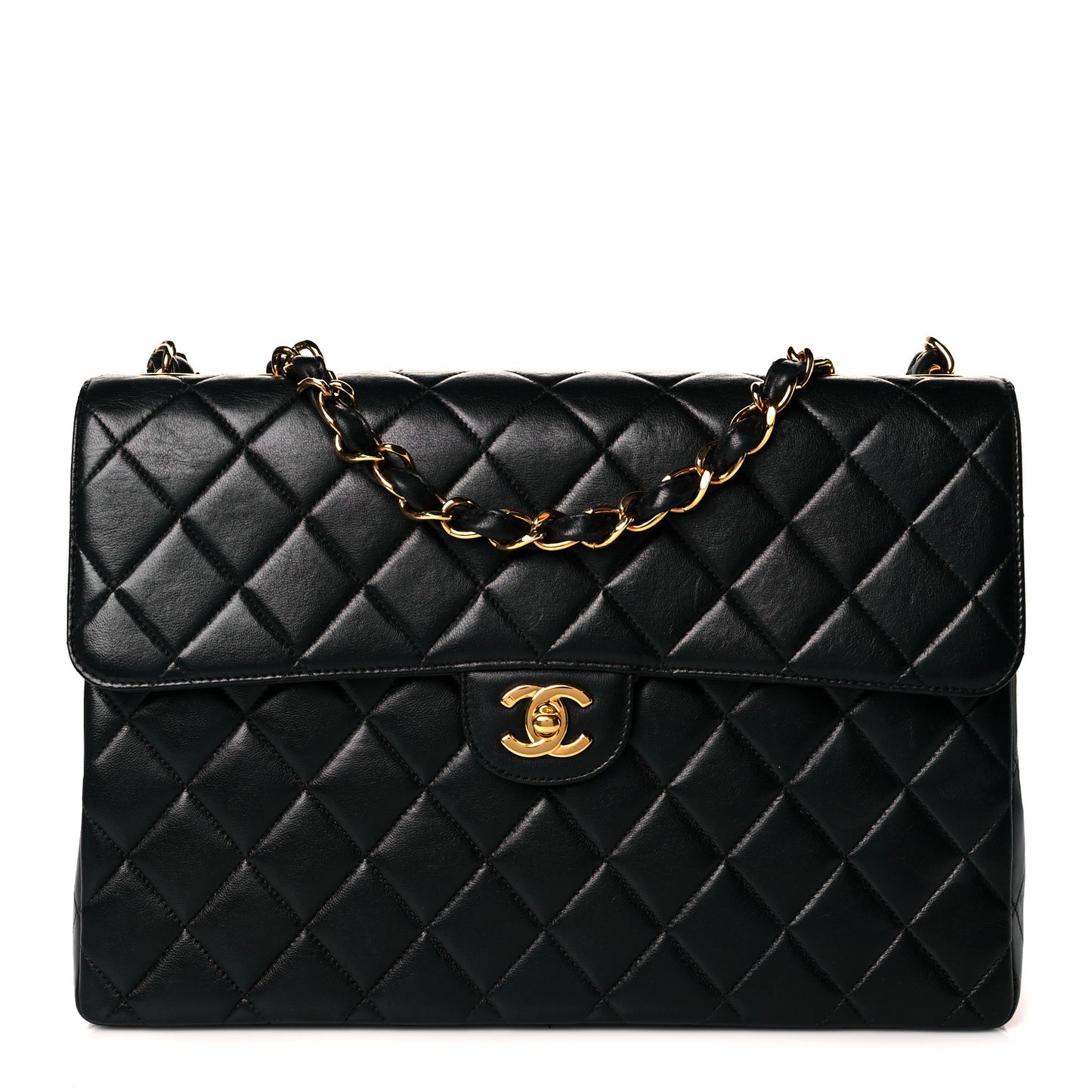 Lambskin Quilted Jumbo Single Flap Black