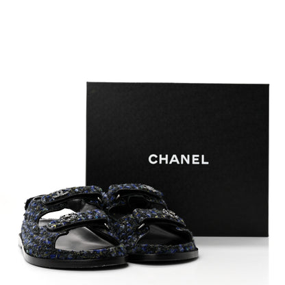Chanel Iridescent Tweed Velcro Dad Sandals 36.5 Navy Blue Multicolor 14 of 14