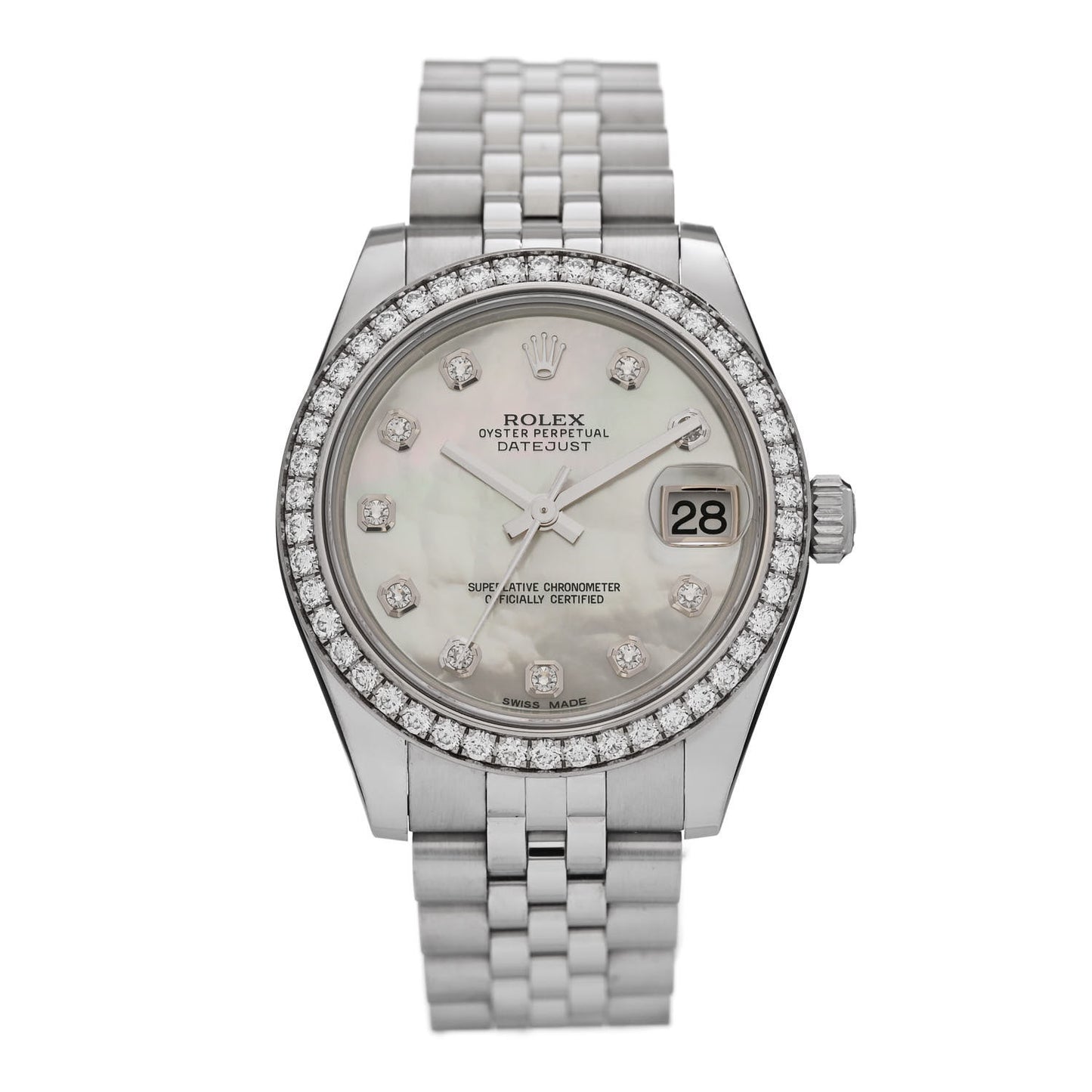 Stainless Steel 18K White Gold Diamond Mother of Pearl 31mm Oyster Perpetual Datejust Watch 178384