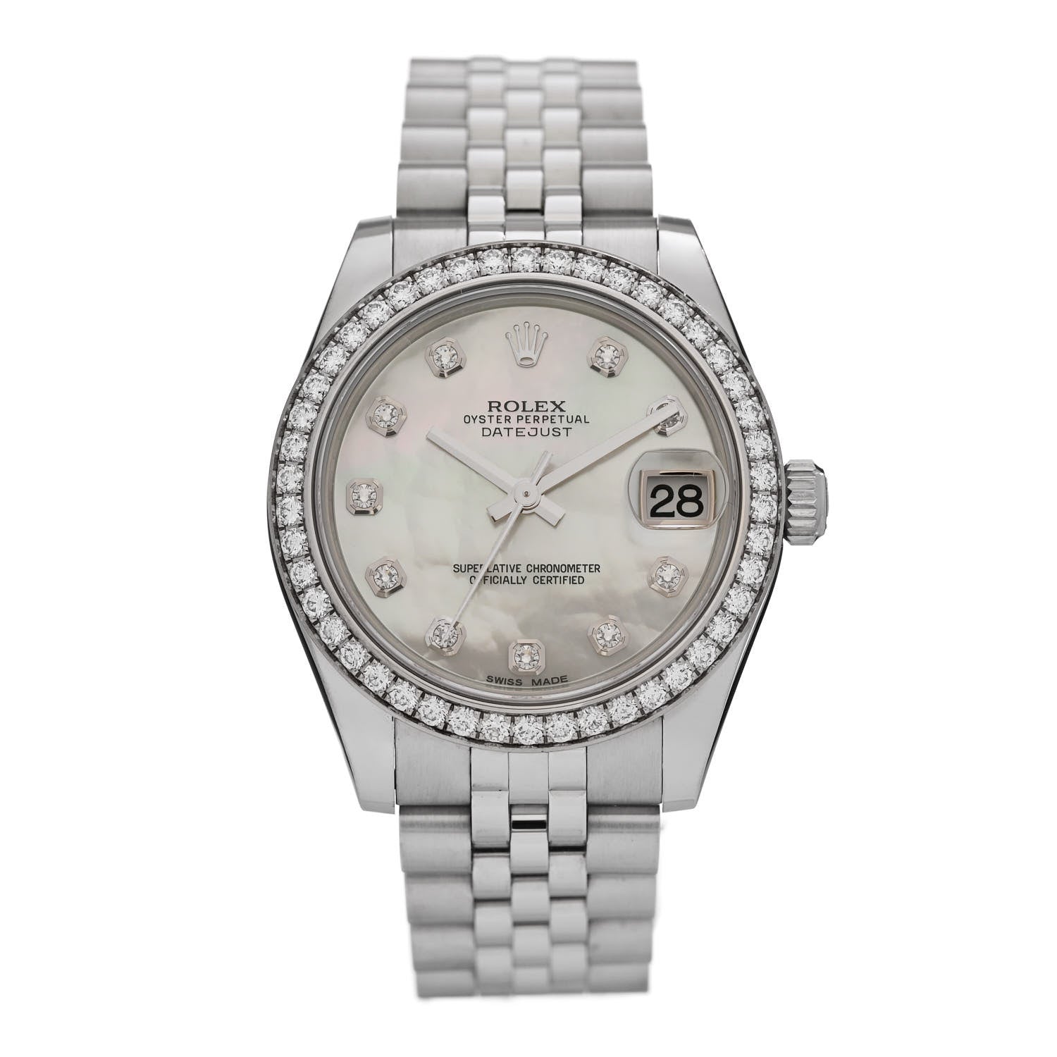 Rolex Stainless Steel 18K White Gold Diamond Mother of Pearl 31mm Oyster Perpetual Datejust Watch 178384 1 of 5