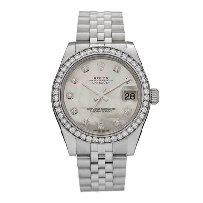 Rolex Stainless Steel 18K White Gold Diamond Mother of Pearl 31mm Oyster Perpetual Datejust Watch 178384 1 of 5