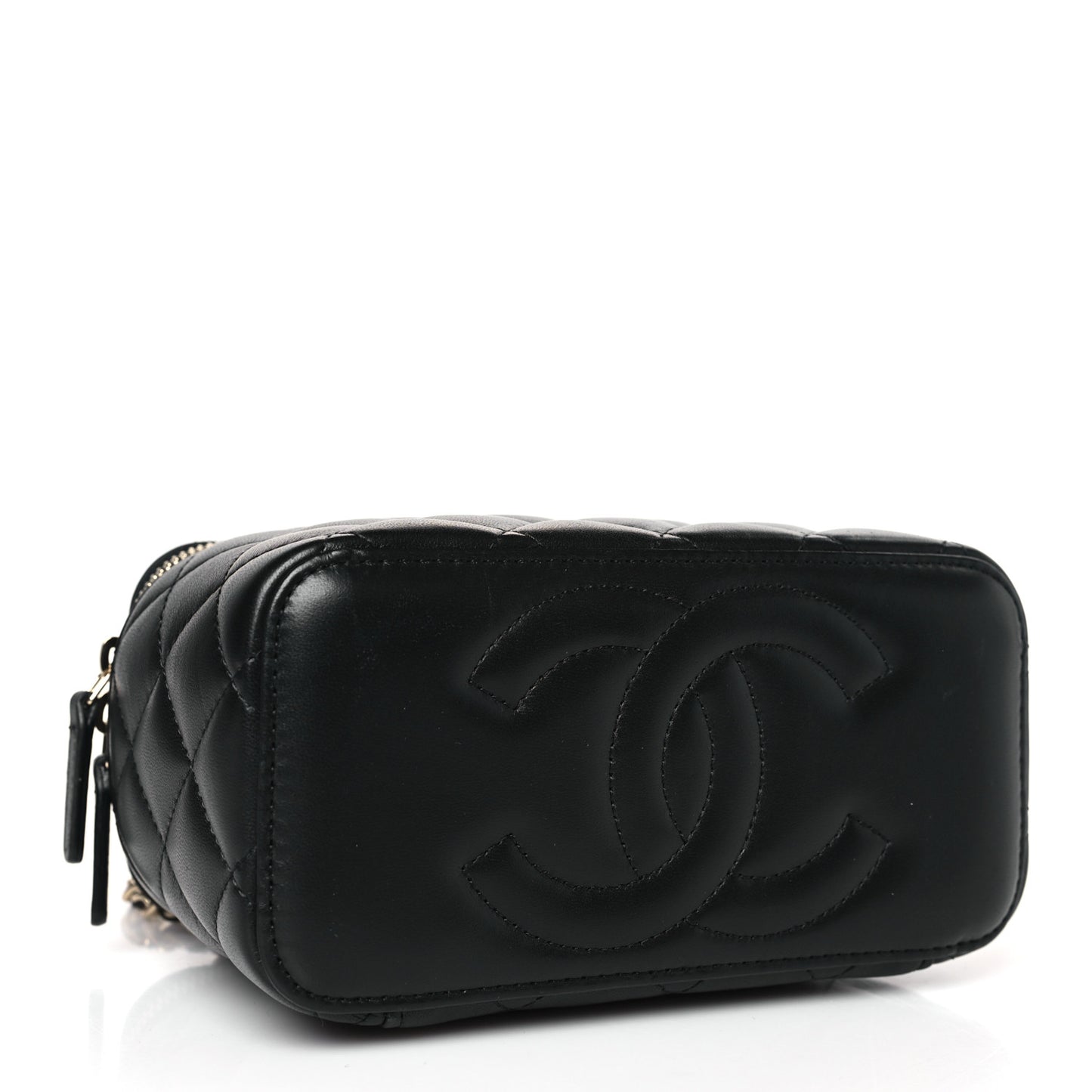 Lambskin Quilted Small Top Handle Vanity Case With Chain Black