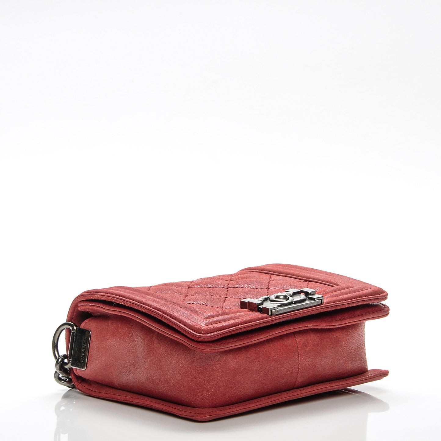 Iridescent Calfskin Quilted Small Gentle Square Boy Flap Red