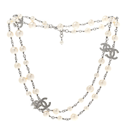 Chanel Crystal Pearl CC Long Necklace Silver 3 of 7
