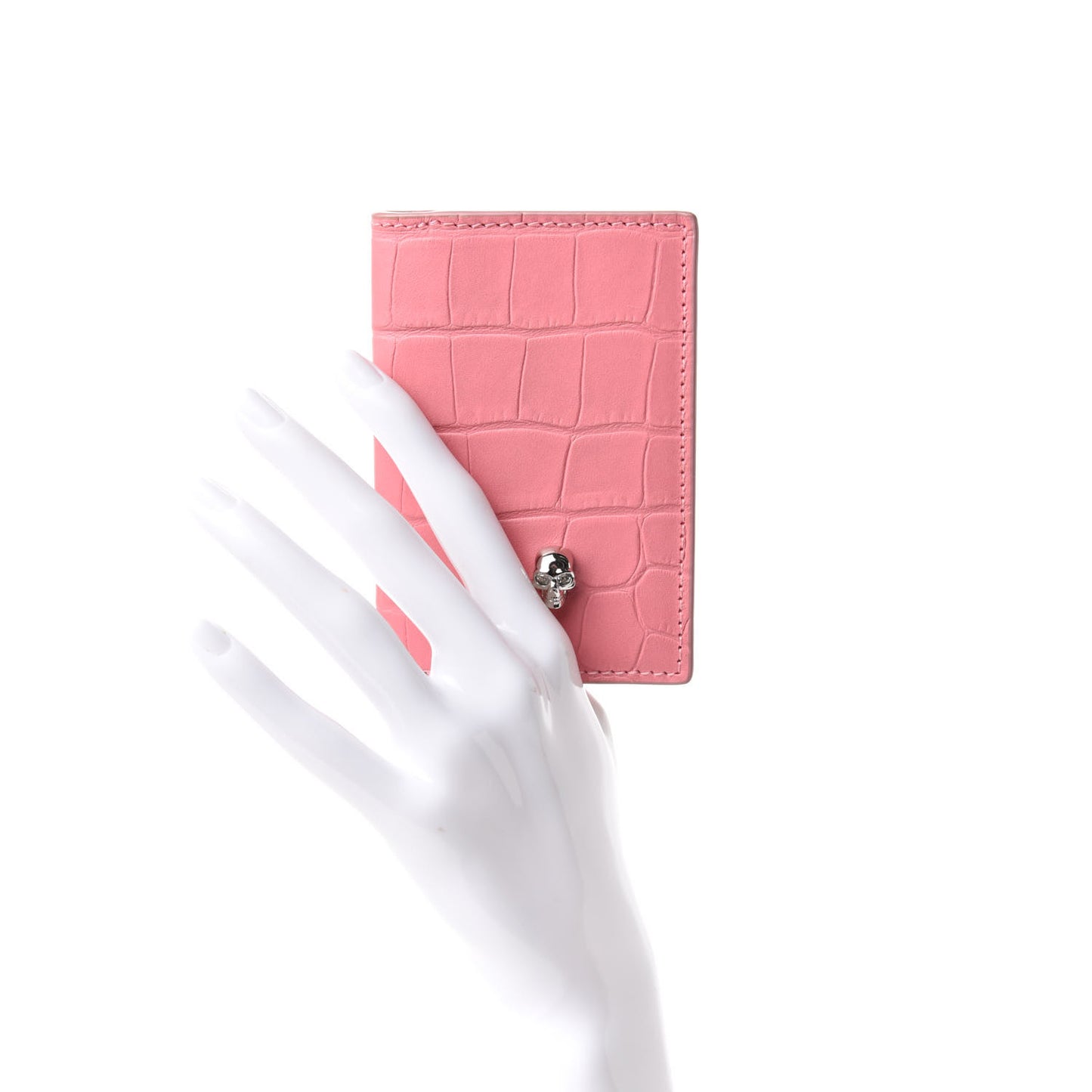 Calfskin Croc Embossed Skull Pocket Organizer Pink
