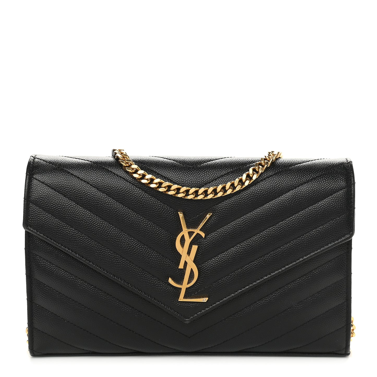 Grain De Poudre Matelasse Chevron Monogram Chain Wallet Black