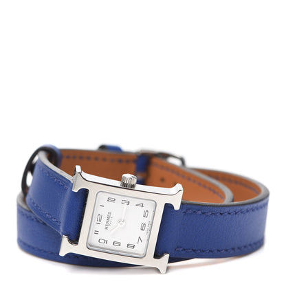 Hermes Stainless Steel Swift 17.2mm Heure H Hour Double Tour Quartz Watch Bleu Electrique 2 of 4