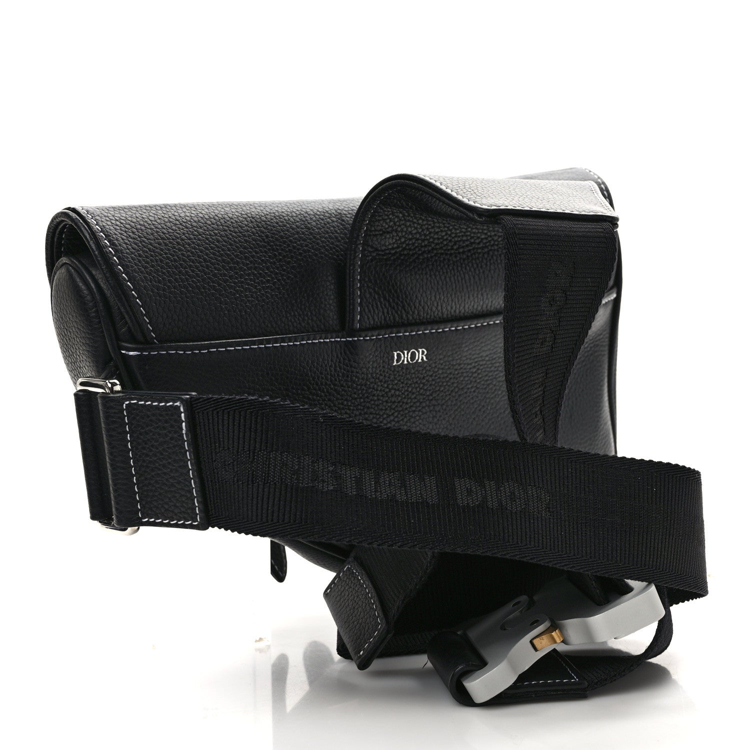 Christian Dior Grained Calfskin Mens Saddle Bag Black 3 of 8
