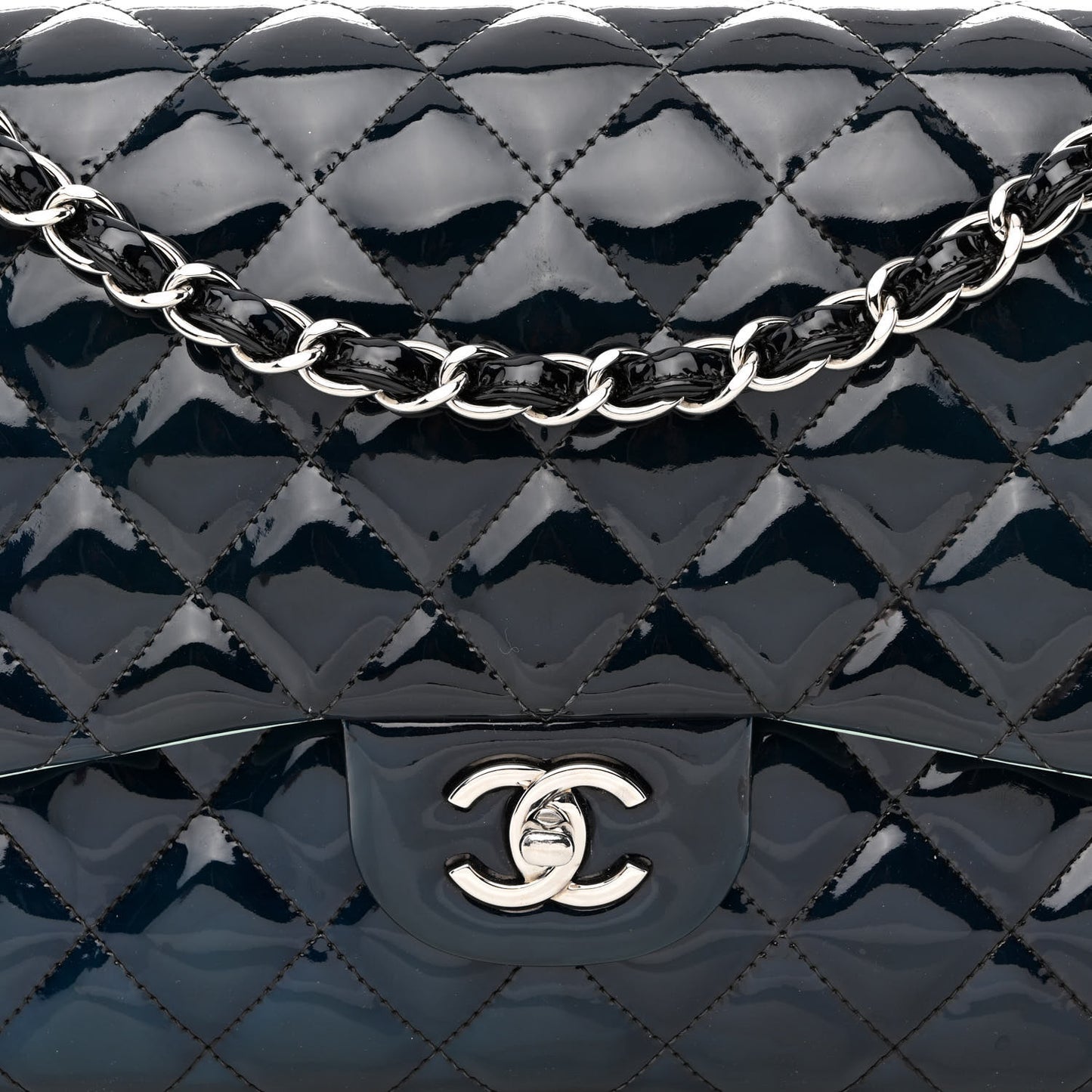 Patent Quilted Jumbo Double Flap Navy