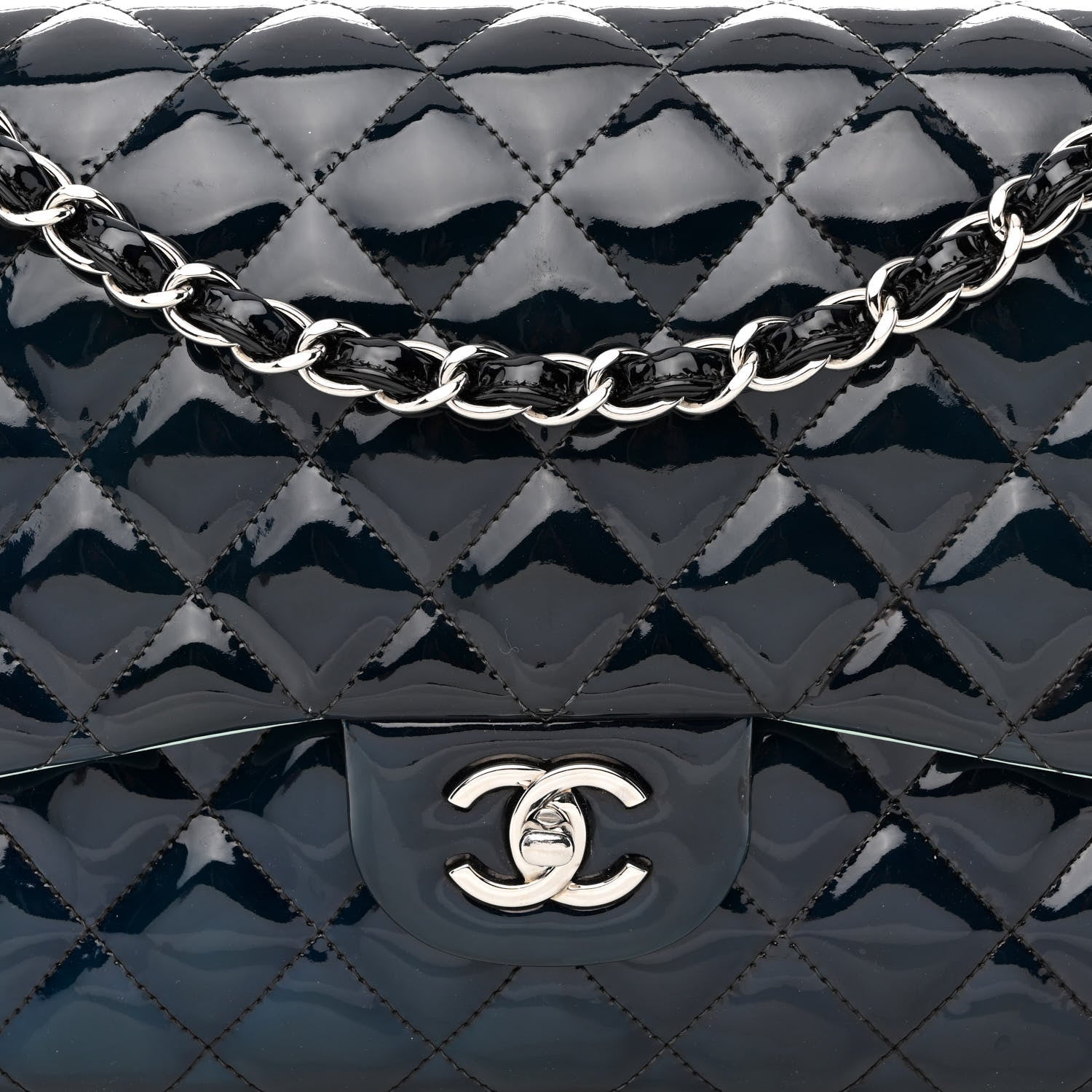 Chanel Patent Quilted Jumbo Double Flap Navy 7 of 15
