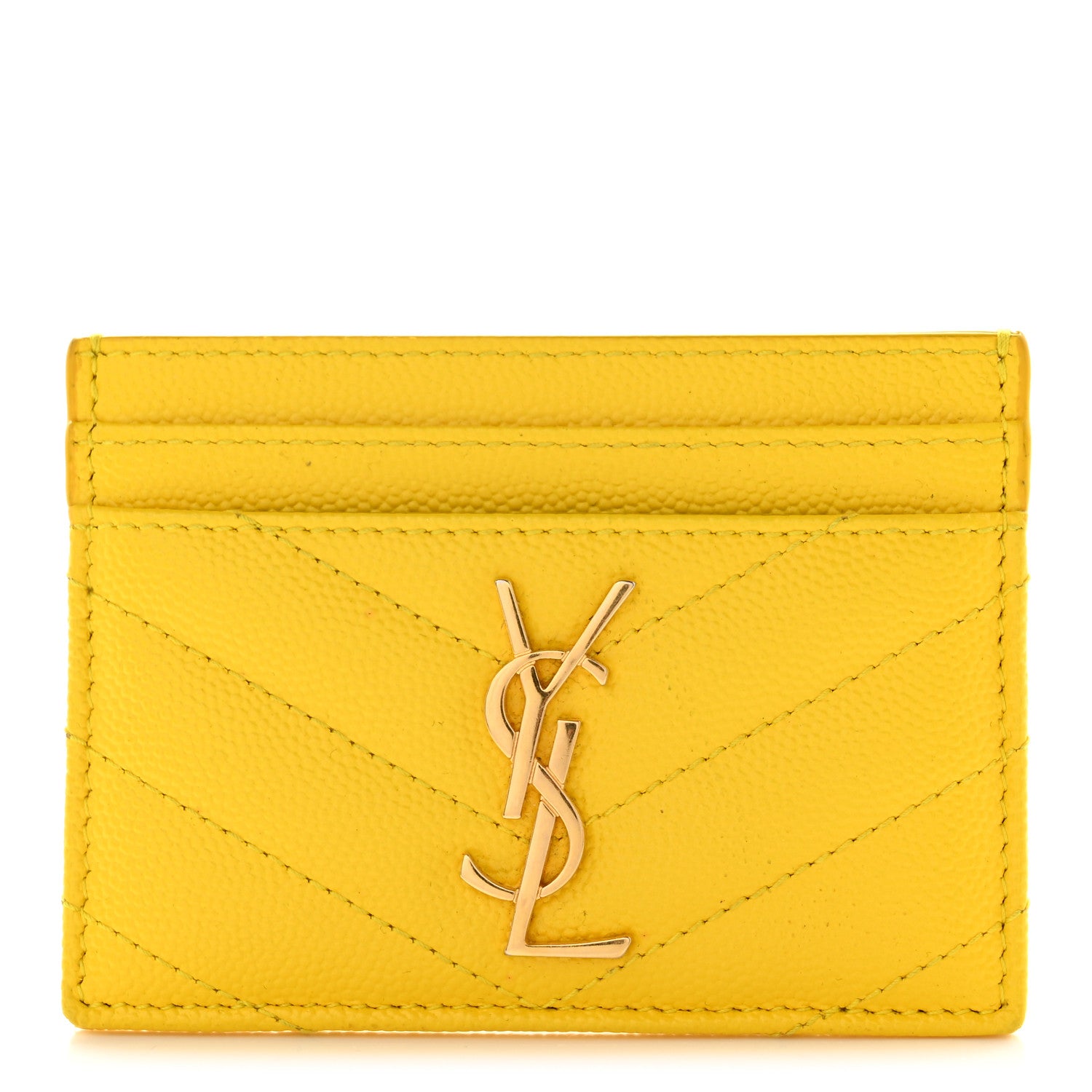 Saint Laurent Grain De Poudre Matelasse Chevron Monogram Credit Card Case Mimosa 1 of 11
