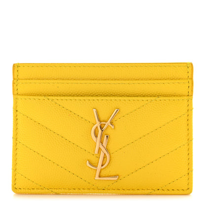 Saint Laurent Grain De Poudre Matelasse Chevron Monogram Credit Card Case Mimosa 1 of 11