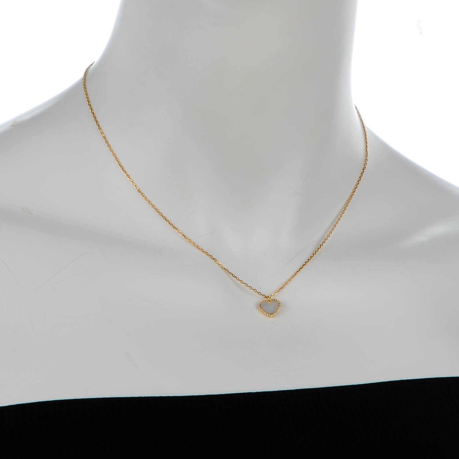 Van Cleef & Arpels 18K Yellow Gold Mother of Pearl Sweet Alhambra Heart Pendant Necklace 2 of 6