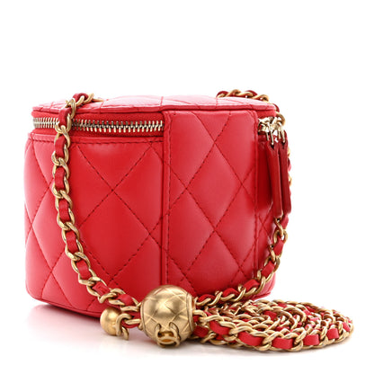 Chanel Lambskin Quilted Pearl Crush Mini Vanity Case With Chain Red 3 of 10