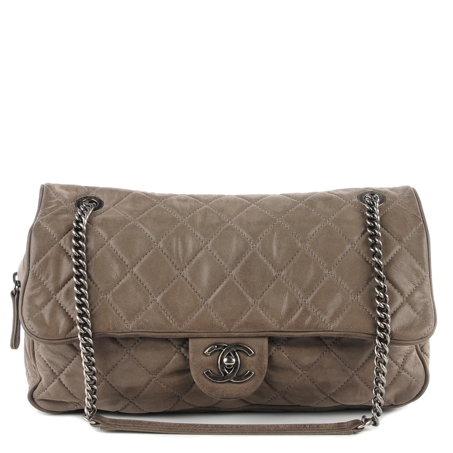 Iridescent Calfskin Quilted Large Shiva Flap Grey