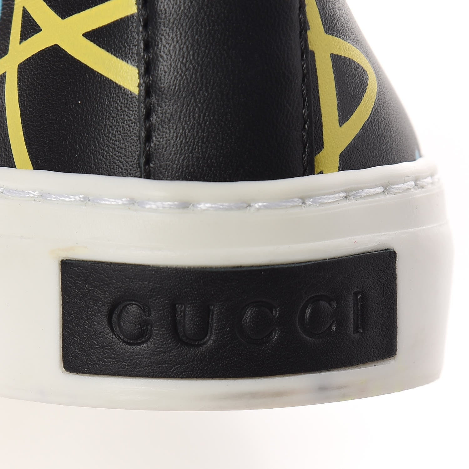 Gucci Calfskin GucciGhost Print Womens Slip On Sneakers 34.5 Black New Acquamarine 9 of 10