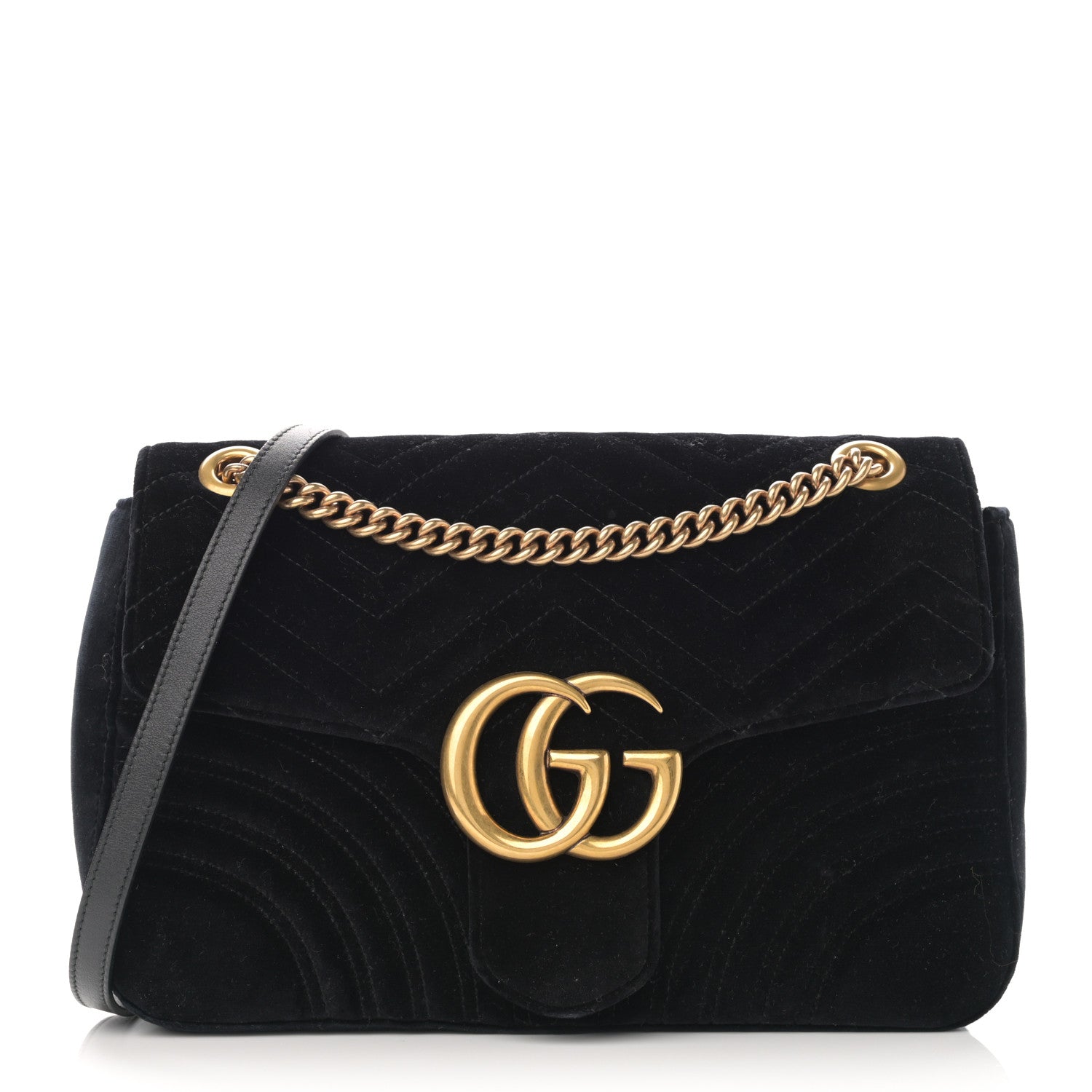 Gucci Velvet Matelasse Medium GG Marmont Shoulder Bag Black 1 of 10