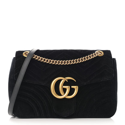 Gucci Velvet Matelasse Medium GG Marmont Shoulder Bag Black 1 of 10