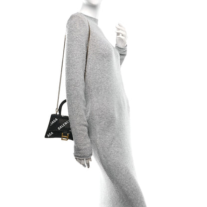 Balenciaga Strass Suede Allover Logo Hourglass Top Handle Bag XS with Chain Black White Black White 2 of 11