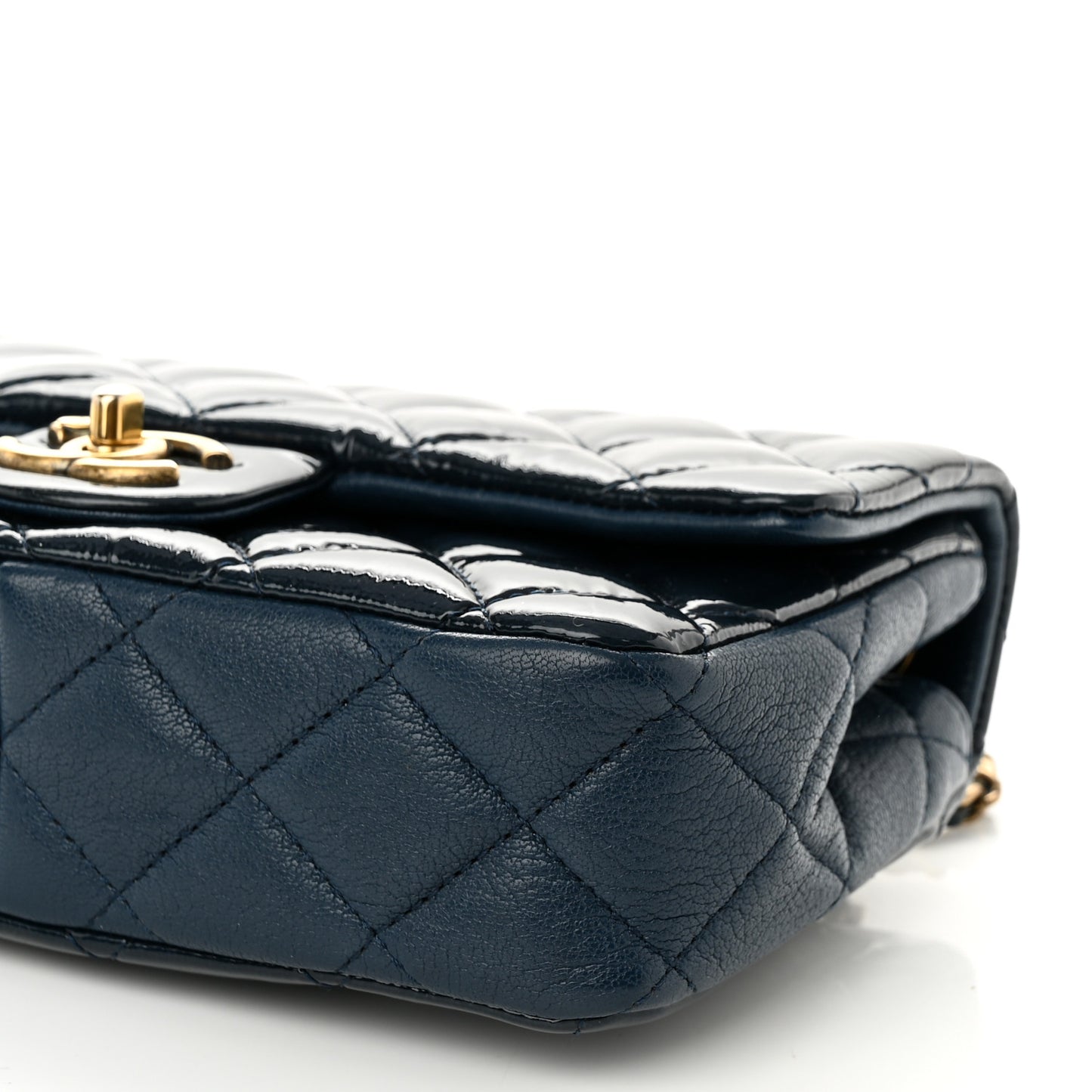 Patent Goatskin Quilted Small CC Eyelet Flap Blue