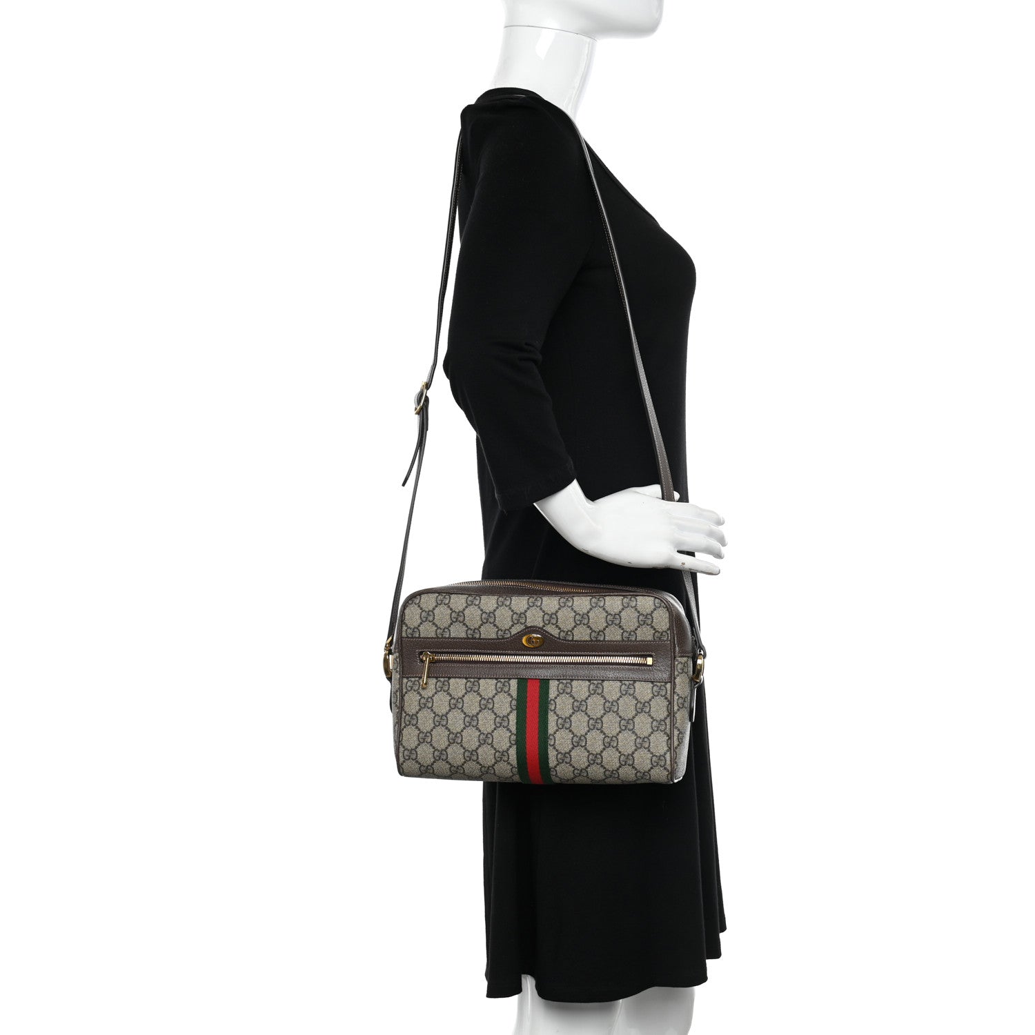 Gucci GG Supreme Monogram Web Small Ophidia Shoulder Bag Brown 2 of 10