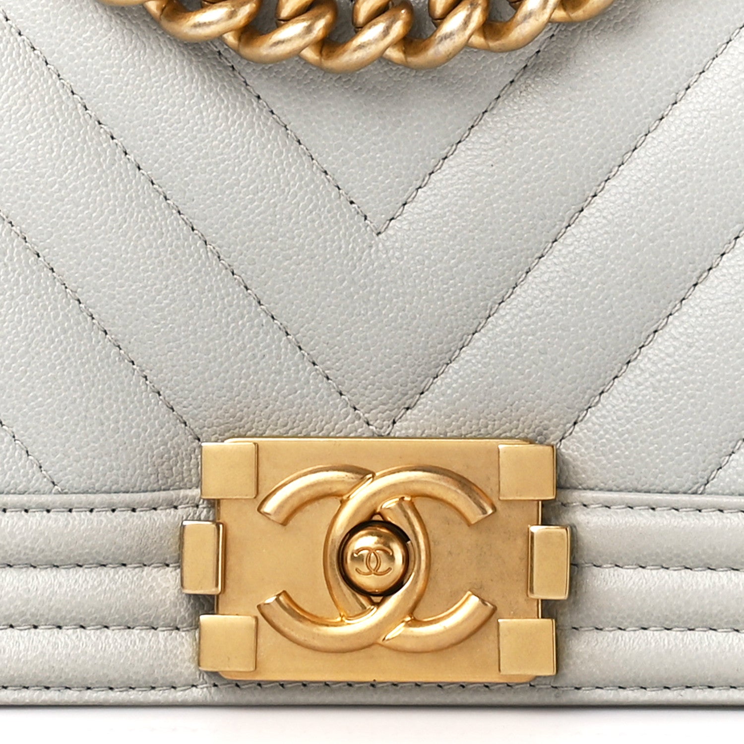 Chanel Caviar Chevron Quilted Medium Boy Flap Light Grey 8 of 12