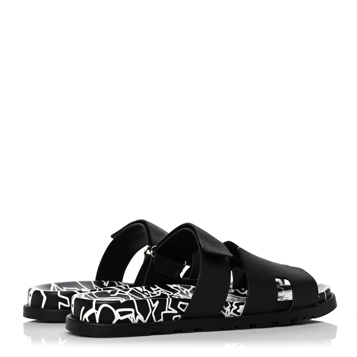 Epsom Calfskin Graff Hermes Mens Chypre Sandals 43.5 Black